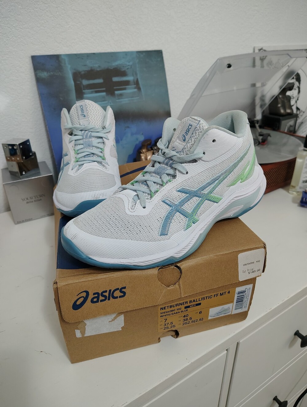 ASICS Netburner Ballistic FF MT 4 Men Size 7/Women Size 8.5 White/Saba Blue